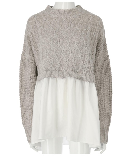 Alluge（アルージュ）の「ケーブルニット×布帛ドッキングプルオーバー（Tシャツ/カットソー・レディース・ベージュ/グレー・FREE）」の4枚目の写真