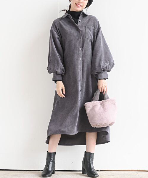 rps（アールピーエス）の「ＥＮコールバルーン袖シャツワンピース（シャツワンピース・レディース・ブラック/グレイッシュベージュ/アイボリー/ラベンダー/チャコールグレー・M/フリー）」の3枚目の写真