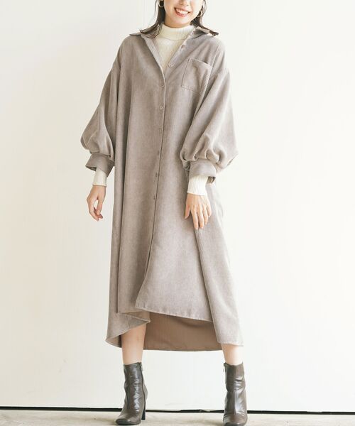 rps（アールピーエス）の「ＥＮコールバルーン袖シャツワンピース（シャツワンピース・レディース・ブラック/グレイッシュベージュ/アイボリー/ラベンダー/チャコールグレー・M/フリー）」の8枚目の写真