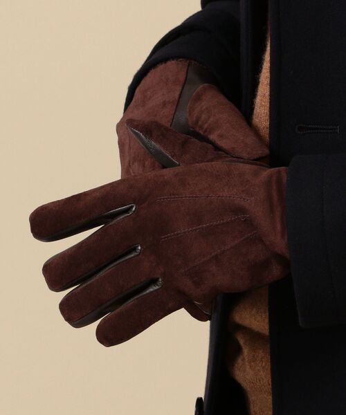 SHIPS(シップス)の「SHIPS: スマートフォン対応 スエード リブ スクリーンタッチ グローブ (手袋)(手袋・メンズ・ブラック/ブラウン・ONE SIZE)」の3枚目の写真