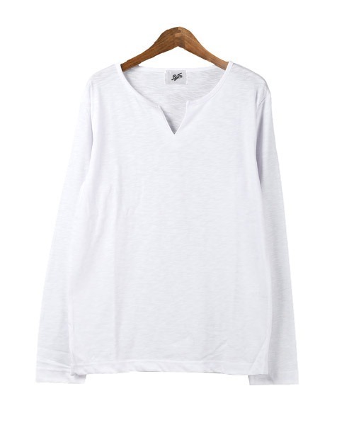 LUXSTYLE（ラグスタイル）の「スラブキーネック長袖Tシャツ（Tシャツ/カットソー・メンズ・ホワイト/ブラック/ネイビー/グレー/カーキ/ピンク・L/XL/M）」の15枚目の写真