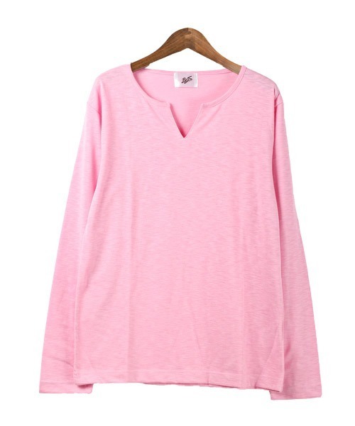 LUXSTYLE（ラグスタイル）の「スラブキーネック長袖Tシャツ（Tシャツ/カットソー・メンズ・ホワイト/ブラック/ネイビー/グレー/カーキ/ピンク・L/XL/M）」の20枚目の写真