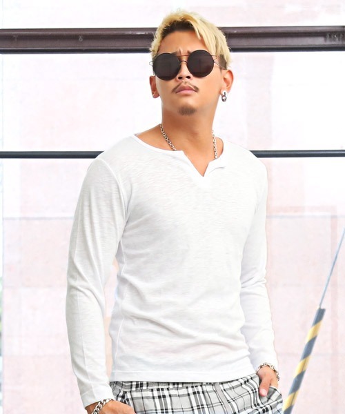 LUXSTYLE（ラグスタイル）の「スラブキーネック長袖Tシャツ（Tシャツ/カットソー・メンズ・ホワイト/ブラック/ネイビー/グレー/カーキ/ピンク・L/XL/M）」の22枚目の写真