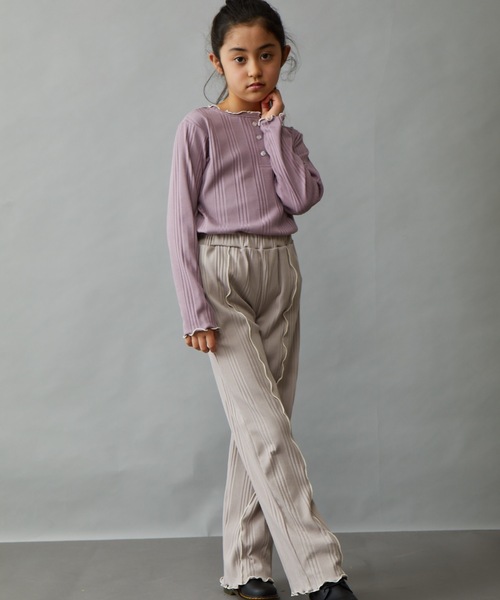 ＆yam（アンドヤム）の「ランダムリブイージーパンツ（その他パンツ・キッズ・パープル/グレー/ブラック/オレンジ/グリーン/ベージュ/ブルー/ホワイト・120-130cm/150-160cm/110-120cm/130-140cm/140-150cm）」の3枚目の写真