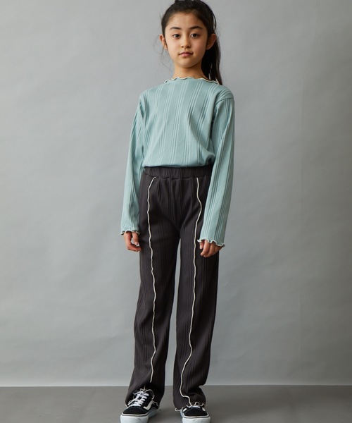 ＆yam（アンドヤム）の「ランダムリブイージーパンツ（その他パンツ・キッズ・パープル/グレー/ブラック/オレンジ/グリーン/ベージュ/ブルー/ホワイト・120-130cm/150-160cm/110-120cm/130-140cm/140-150cm）」の2枚目の写真