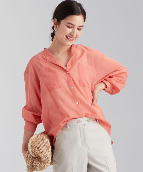 green label relaxing（グリーンレーベルリラクシング）の「SC コットン ボイル バンドカラー シャツ（シャツ/ブラウス・レディース・ライトブルー/ピンク/ライム/モカ・FREE）」の4枚目の写真