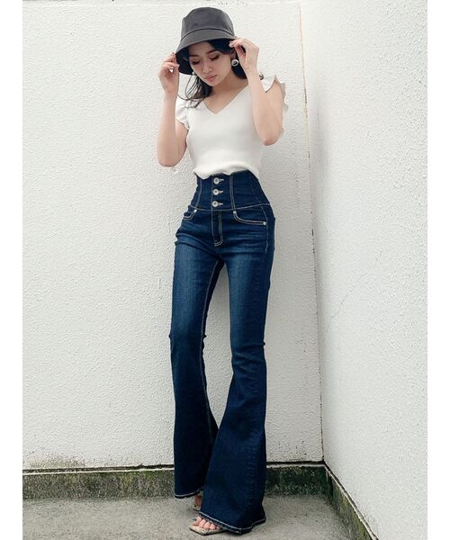 GYDA(ジェイダ)の「フリルノースリーブニット TOPS(ニット/セーター・レディース・オフホワイト/ブラック/ライトグリーン・FREE)」の8枚目の写真