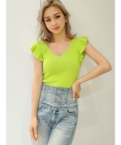 GYDA(ジェイダ)の「フリルノースリーブニット TOPS(ニット/セーター・レディース・オフホワイト/ブラック/ライトグリーン・FREE)」の12枚目の写真