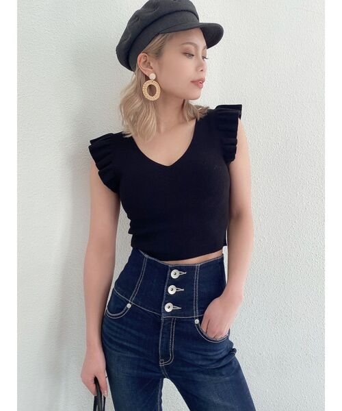 GYDA（ジェイダ）の「フリルノースリーブニット TOPS（ニット