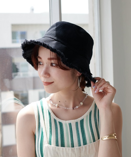 DISCOAT（ディスコート）の「フリンジツイルバケットハット（ハット・レディース・オフホワイト/ブラック/サンドベージュ・FREE）」の3枚目の写真