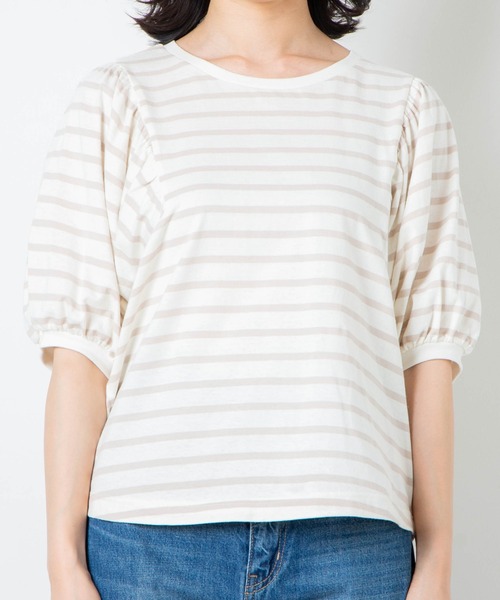 WEGO（ウィゴー）の「WEGO/ボーダーボリュームパフT（Tシャツ/カットソー・レディース・ブラック系その他5/ベージュ系その他5/イエロー系その他6・FREE）」の20枚目の写真