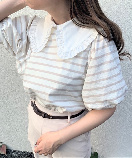 WEGO（ウィゴー）の「WEGO/ボーダーボリュームパフT（Tシャツ/カットソー・レディース・ブラック系その他5/ベージュ系その他5/イエロー系その他6・FREE）」の13枚目の写真