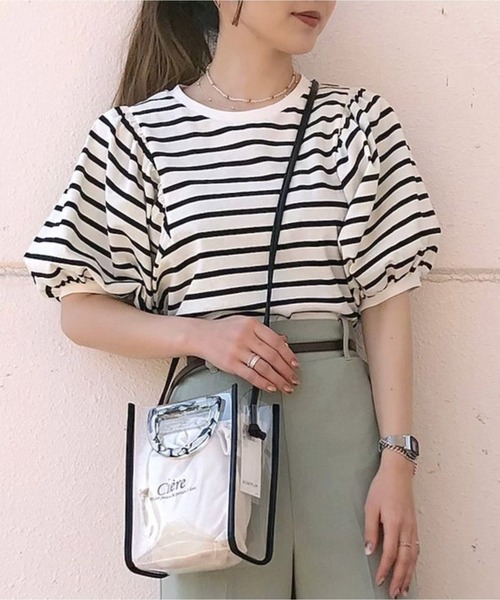 WEGO（ウィゴー）の「WEGO/ボーダーボリュームパフT（Tシャツ/カットソー・レディース・ブラック系その他5/ベージュ系その他5/イエロー系その他6・FREE）」の18枚目の写真