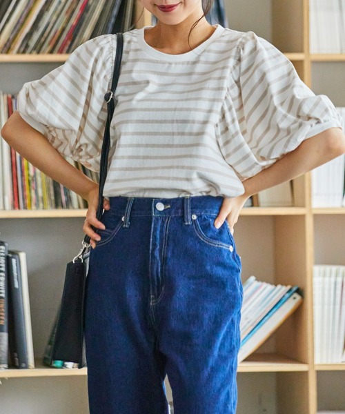 WEGO（ウィゴー）の「WEGO/ボーダーボリュームパフT（Tシャツ/カットソー・レディース・ブラック系その他5/ベージュ系その他5/イエロー系その他6・FREE）」の8枚目の写真