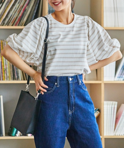 WEGO（ウィゴー）の「WEGO/ボーダーボリュームパフT（Tシャツ/カットソー・レディース・ブラック系その他5/ベージュ系その他5/イエロー系その他6・FREE）」の9枚目の写真