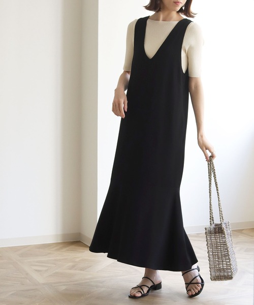 HER CLOSET（ハークローゼット）の「【cheriella】深Vネックカットソーマーメイドワンピース（ワンピース・レディース・ライトグレー/ブラック・M）」の7枚目の写真