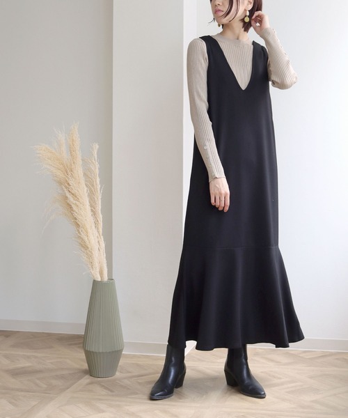 HER CLOSET（ハークローゼット）の「【cheriella】深Vネックカットソーマーメイドワンピース（ワンピース・レディース・ライトグレー/ブラック・M）」の22枚目の写真