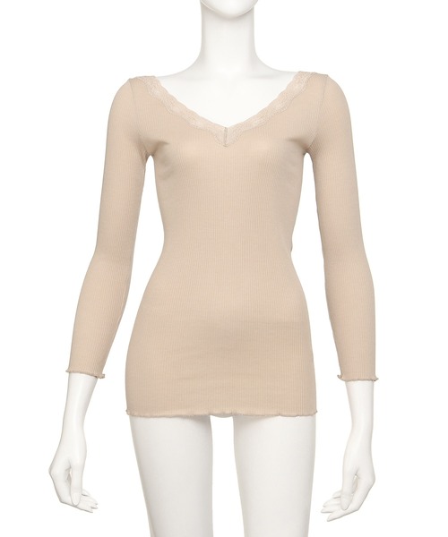 Chut！ INTIMATES（シュットインティメイツ）の「【綿70％ シルク30％】コットンシルク Vネック インナー (C165)（その他アンダーウェア/インナー・レディース・ライトベージュ/ピンクベージュ/モーブ系/カーキ/ダークブラウン/ブラック/チャコールグレー/ライトグレー/ライトブルーグレー/パープル・M/L）」の6枚目の写真