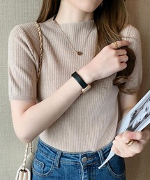 プチハイネック半袖リブニット