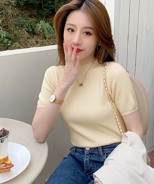 セール】プチハイネック半袖リブニット（ニット/セーター）｜Girly