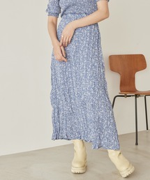 小花柄しわ加工ロングマーメードスカート