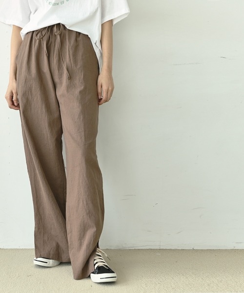 me+em select(ミームセレクト)の「コットンリネンスリットワイドパンツ(その他パンツ・レディース・ブラック/ブラウン/チャコールグレー/アイボリー・FREE)」の1枚目の写真