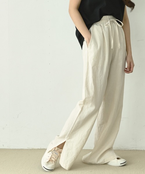 me+em select(ミームセレクト)の「コットンリネンスリットワイドパンツ(その他パンツ・レディース・ブラック/ブラウン/チャコールグレー/アイボリー・FREE)」の2枚目の写真
