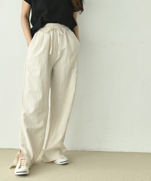 me+em select(ミームセレクト)の「コットンリネンスリットワイドパンツ(その他パンツ・レディース・ブラック/ブラウン/チャコールグレー/アイボリー・FREE)」の7枚目の写真