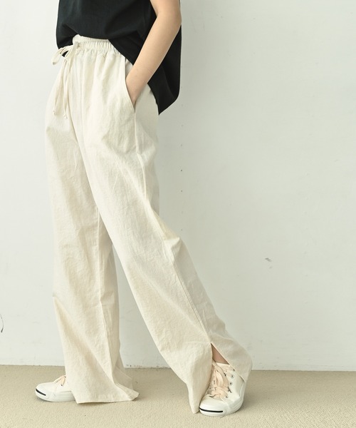 me+em select(ミームセレクト)の「コットンリネンスリットワイドパンツ(その他パンツ・レディース・ブラック/ブラウン/チャコールグレー/アイボリー・FREE)」の8枚目の写真