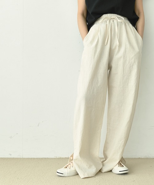 me+em select(ミームセレクト)の「コットンリネンスリットワイドパンツ(その他パンツ・レディース・ブラック/ブラウン/チャコールグレー/アイボリー・FREE)」の9枚目の写真