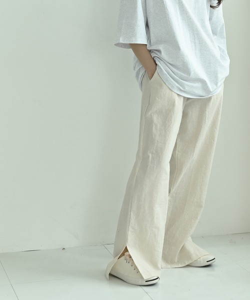me+em select(ミームセレクト)の「コットンリネンスリットワイドパンツ(その他パンツ・レディース・ブラック/ブラウン/チャコールグレー/アイボリー・FREE)」の13枚目の写真