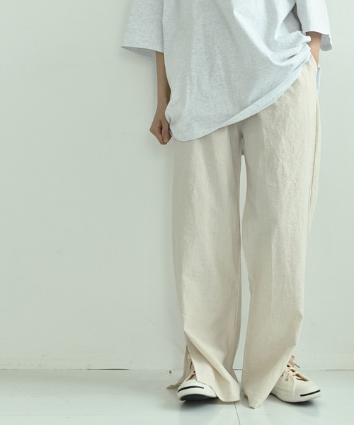 me+em select(ミームセレクト)の「コットンリネンスリットワイドパンツ(その他パンツ・レディース・ブラック/ブラウン/チャコールグレー/アイボリー・FREE)」の14枚目の写真