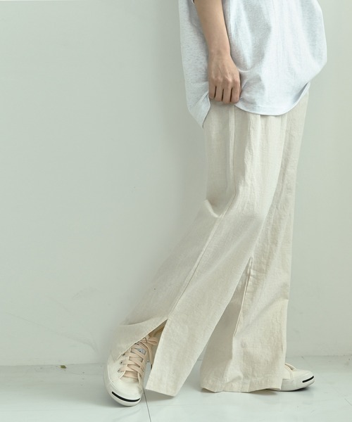 me+em select(ミームセレクト)の「コットンリネンスリットワイドパンツ(その他パンツ・レディース・ブラック/ブラウン/チャコールグレー/アイボリー・FREE)」の15枚目の写真