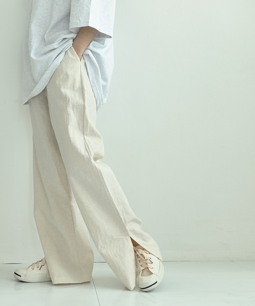 me+em select(ミームセレクト)の「コットンリネンスリットワイドパンツ(その他パンツ・レディース・ブラック/ブラウン/チャコールグレー/アイボリー・FREE)」の16枚目の写真