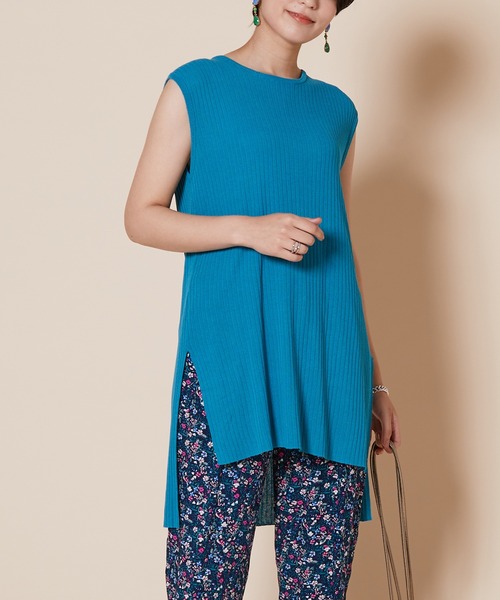 JETSET SOLO PLUS （ジェットセットソロプラス）の「ノースリーブ  チュニック リブニット（ニット/セーター・レディース・ブラウン/ピンク系その他/ブルーグリーン・FREE）」の9枚目の写真