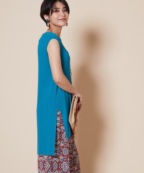 JETSET SOLO PLUS （ジェットセットソロプラス）の「ノースリーブ  チュニック リブニット（ニット/セーター・レディース・ブラウン/ピンク系その他/ブルーグリーン・FREE）」の7枚目の写真