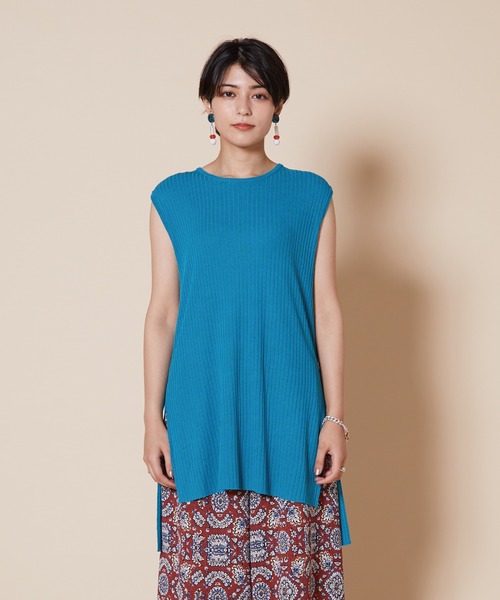 JETSET SOLO PLUS （ジェットセットソロプラス）の「ノースリーブ  チュニック リブニット（ニット/セーター・レディース・ブラウン/ピンク系その他/ブルーグリーン・FREE）」の13枚目の写真