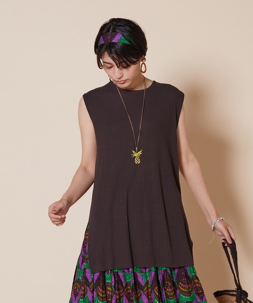 JETSET SOLO PLUS （ジェットセットソロプラス）の「ノースリーブ  チュニック リブニット（ニット/セーター・レディース・ブラウン/ピンク系その他/ブルーグリーン・FREE）」の12枚目の写真