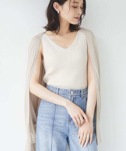 Sugar spoon（シュガースプーン）の「・SUGAR SPOON 2wayリブニットタンク＊（タンクトップ・レディース・チャコールグレー/パープル/オレンジ/アイボリー/モカ/ブルーグリーン・FREE）」の2枚目の写真