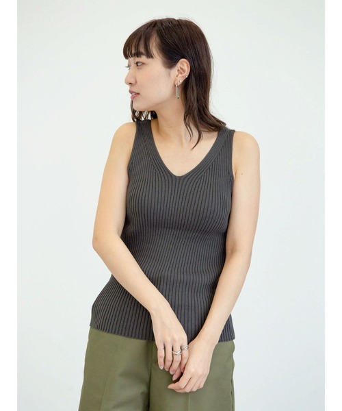 Sugar spoon（シュガースプーン）の「・SUGAR SPOON 2wayリブニットタンク＊（タンクトップ・レディース・チャコールグレー/パープル/オレンジ/アイボリー/モカ/ブルーグリーン・FREE）」の7枚目の写真