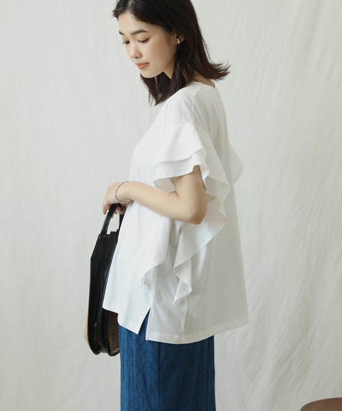 接触冷感 サイロ天竺 袖フリル カットソー