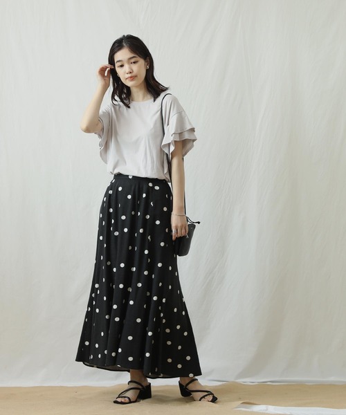 接触冷感 サイロ天竺 袖フリル カットソー