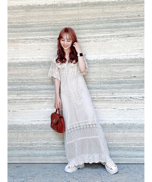 JUMELLE（ジュメロ）の「カギ編みワンピース（ワンピース・レディース・ブラウン/ベージュ・SMALL/MEDIUM）」の3枚目の写真