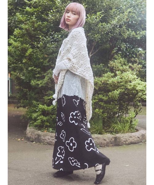 merry jenny（メリージェニー）の「【セットアップ】drawing gardenツイルスカート（スカート・レディース・ブラック/オフホワイト・FREE）」の12枚目の写真
