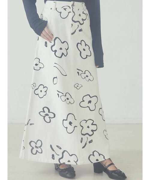 merry jenny（メリージェニー）の「【セットアップ】drawing gardenツイルスカート（スカート・レディース・ブラック/オフホワイト・FREE）」の4枚目の写真