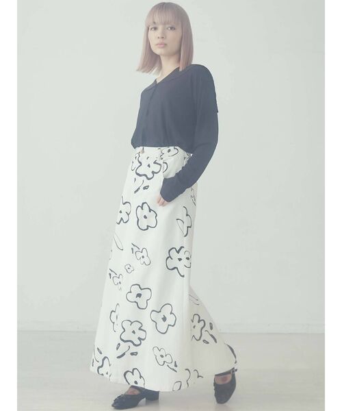 merry jenny（メリージェニー）の「【セットアップ】drawing gardenツイルスカート（スカート・レディース・ブラック/オフホワイト・FREE）」の10枚目の写真