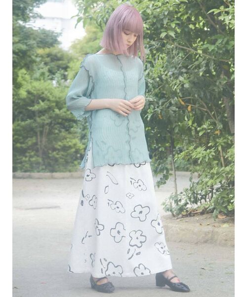 merry jenny（メリージェニー）の「【セットアップ】drawing gardenツイルスカート（スカート・レディース・ブラック/オフホワイト・FREE）」の5枚目の写真