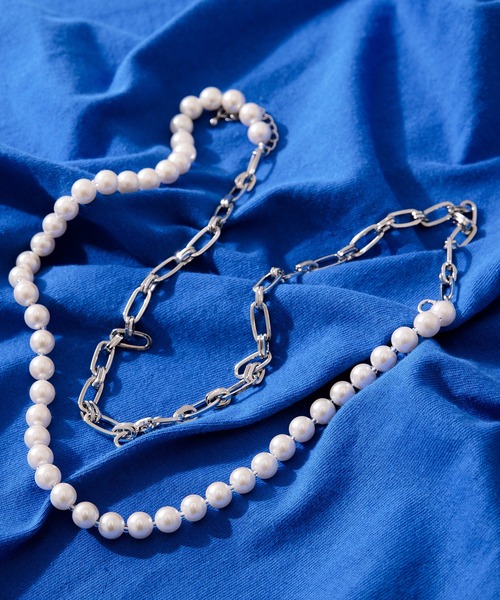 Adoon plain（アドーンプレーン）の「【Adoon plain】パールチェーンネックレス（ネックレス・メンズ・ライトグレー・FREE）」の3枚目の写真
