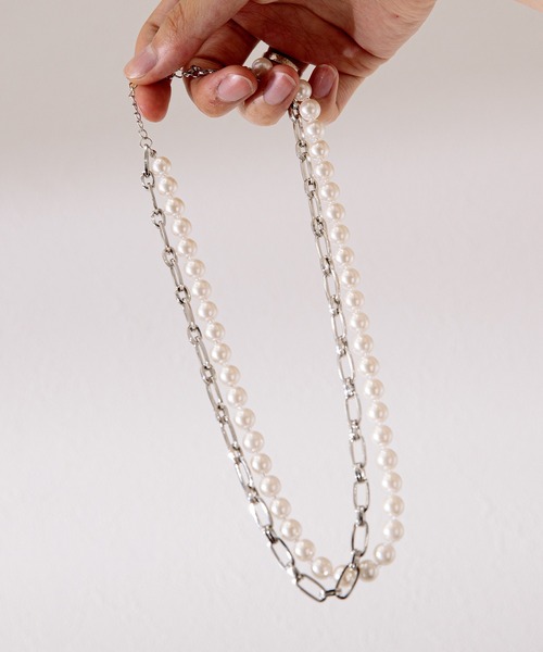 Adoon plain（アドーンプレーン）の「【Adoon plain】パールチェーンネックレス（ネックレス・メンズ・ライトグレー・FREE）」の5枚目の写真