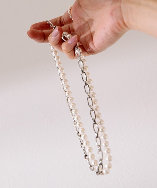 Adoon plain（アドーンプレーン）の「【Adoon plain】パールチェーンネックレス（ネックレス・メンズ・ライトグレー・FREE）」の4枚目の写真